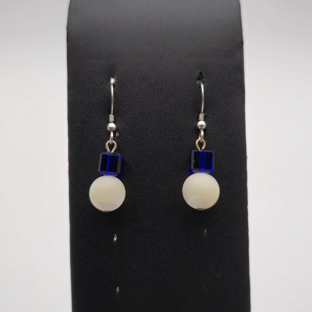 Sterling Silver Handmade Crystal And Shell Orb Earrings A3216